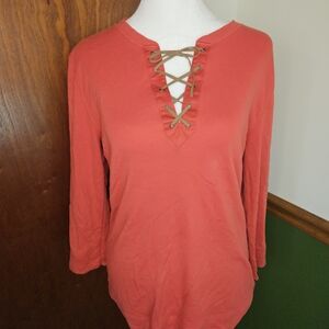 Ralph Lauren Coral Lace-Up Long Sleeve Top
